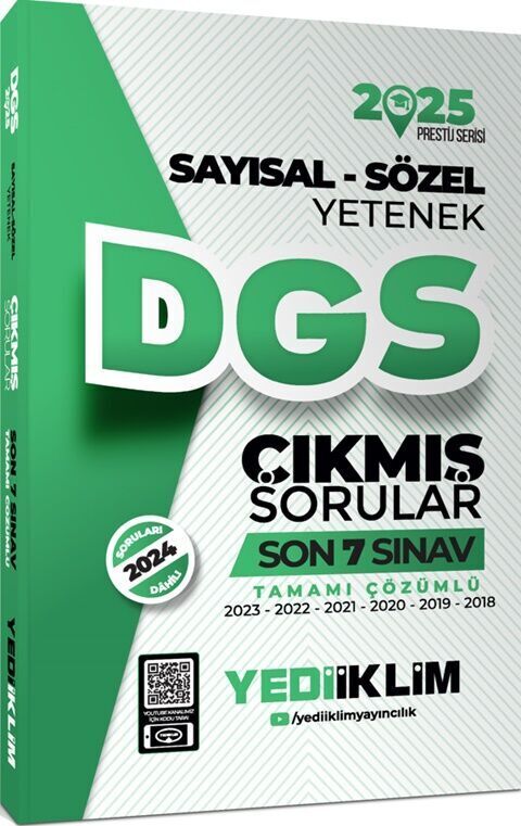 Yediiklim Yayınları 2025 DGS Sayısal Sözel Yetenek Tamamı Çözümlü Son 7 Sınav Çıkmış Sorular