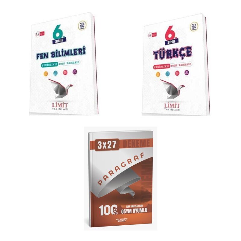 2027 Limit 6. Sınıf Etkinlikli Fen Bilimleri + Türkçe Soru + anla kazan paragraf deneme 3'lü Set