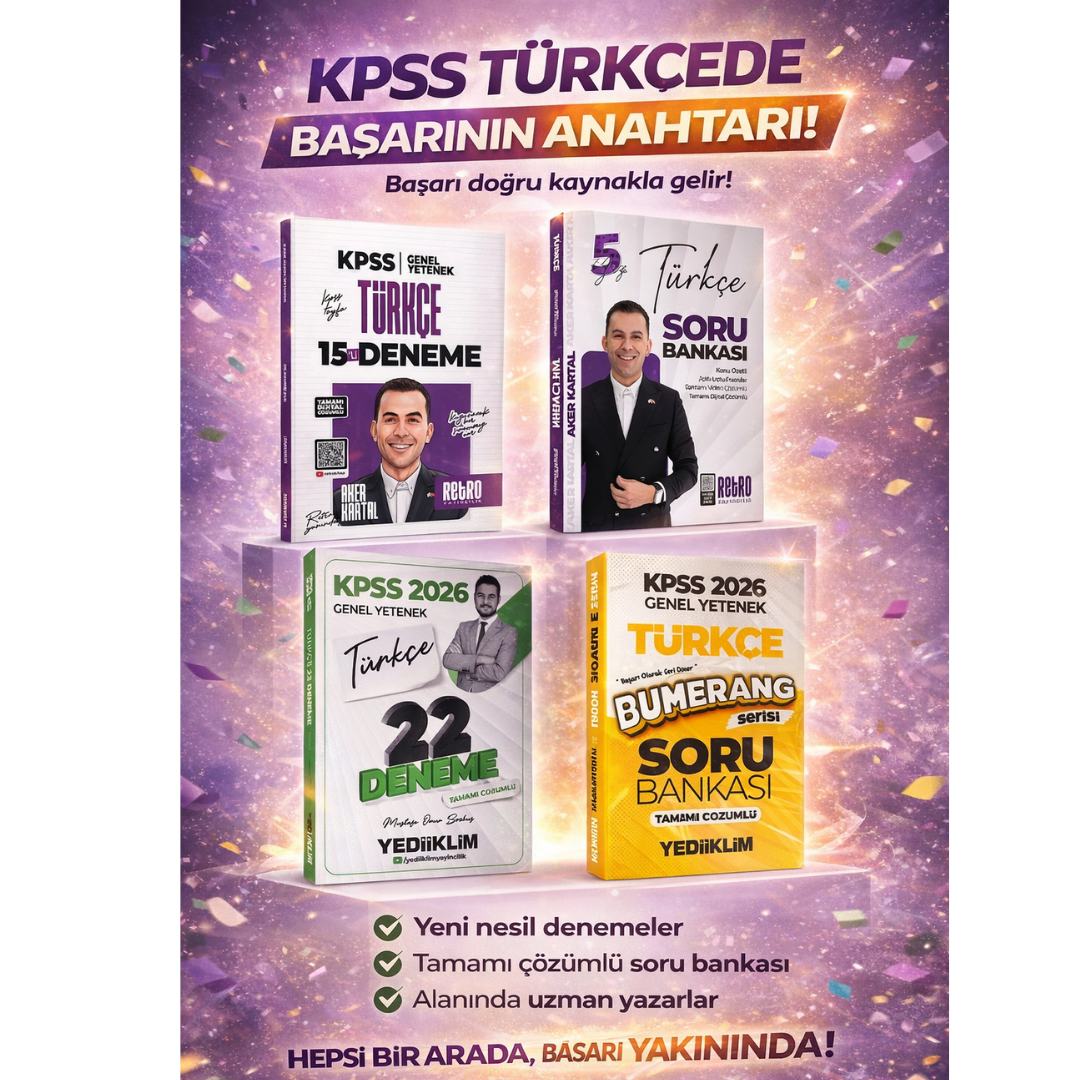 Retro 2026 Model Aker Kartal Türkçe Soru Bankası + Deneme & Yediiklim KPSS Türkçe Bumerang Soru Bankası + Deneme Seti