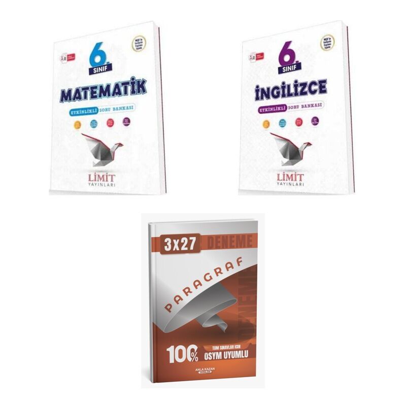 2027 Limit 6. Sınıf Etkinlikli Matematik + İngilizce Soru + anla kazan paragraf deneme 3'lü Set