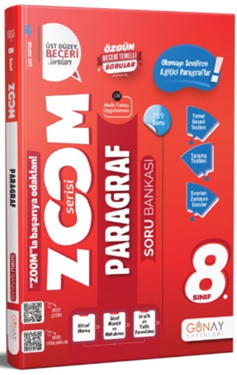 Günay Yayınları 8. Sınıf Paragraf Zoom Serisi Soru Bankası