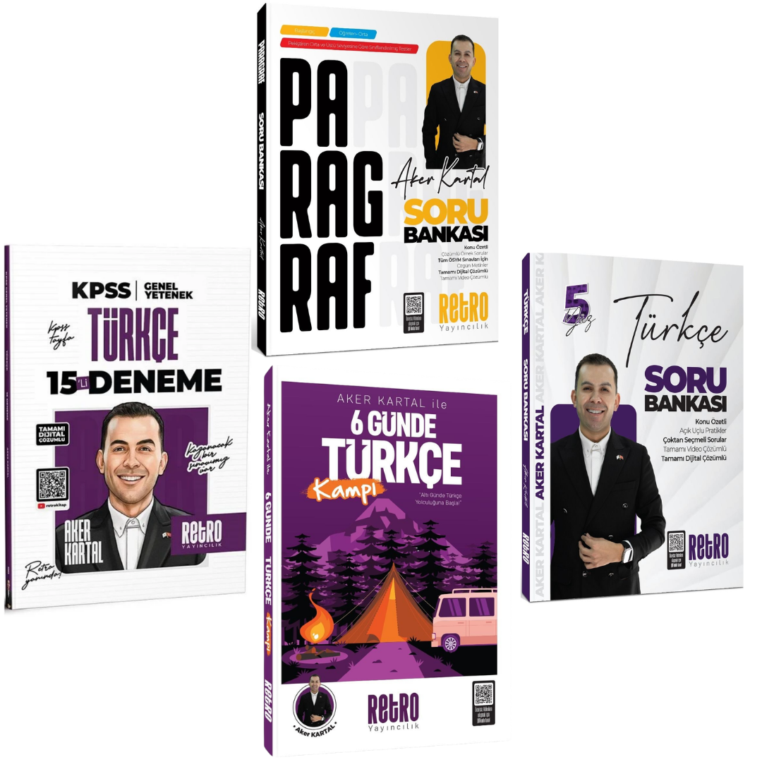 Retro 2026 KPSS Türkçe Soru Bankası & KPSS Türkçe 15 Deneme & Tüm Adaylar için Paragraf Soru Bankası & 6 Günde Türkçe Soru Kampı Model Aker Kartal Seti