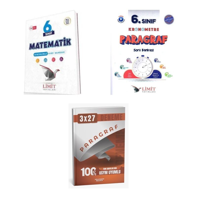 2027 Limit 6. Sınıf Matematik Etkinlikli + Paragraf Kronometre Soru + anla kazan paragraf deneme 3'lü Set