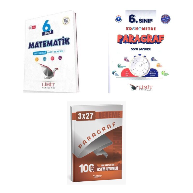 2027 Limit 6. Sınıf Matematik Etkinlikli + Paragraf Kronometre Soru + anla kazan paragraf deneme 3'lü Set