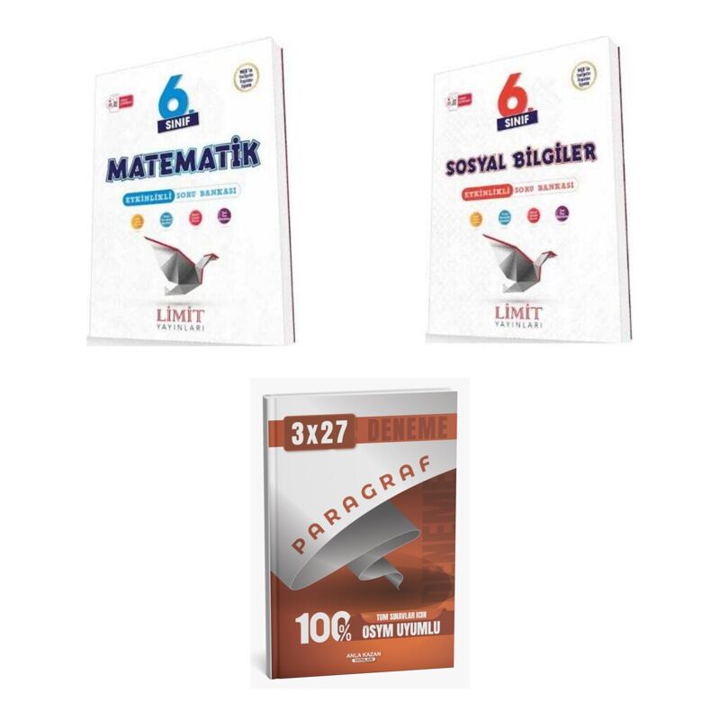 2027 Limit 6. Sınıf Etkinlikli Matematik + Sosyal Bilgiler Soru + anla kazan paragraf deneme 3'lü Set