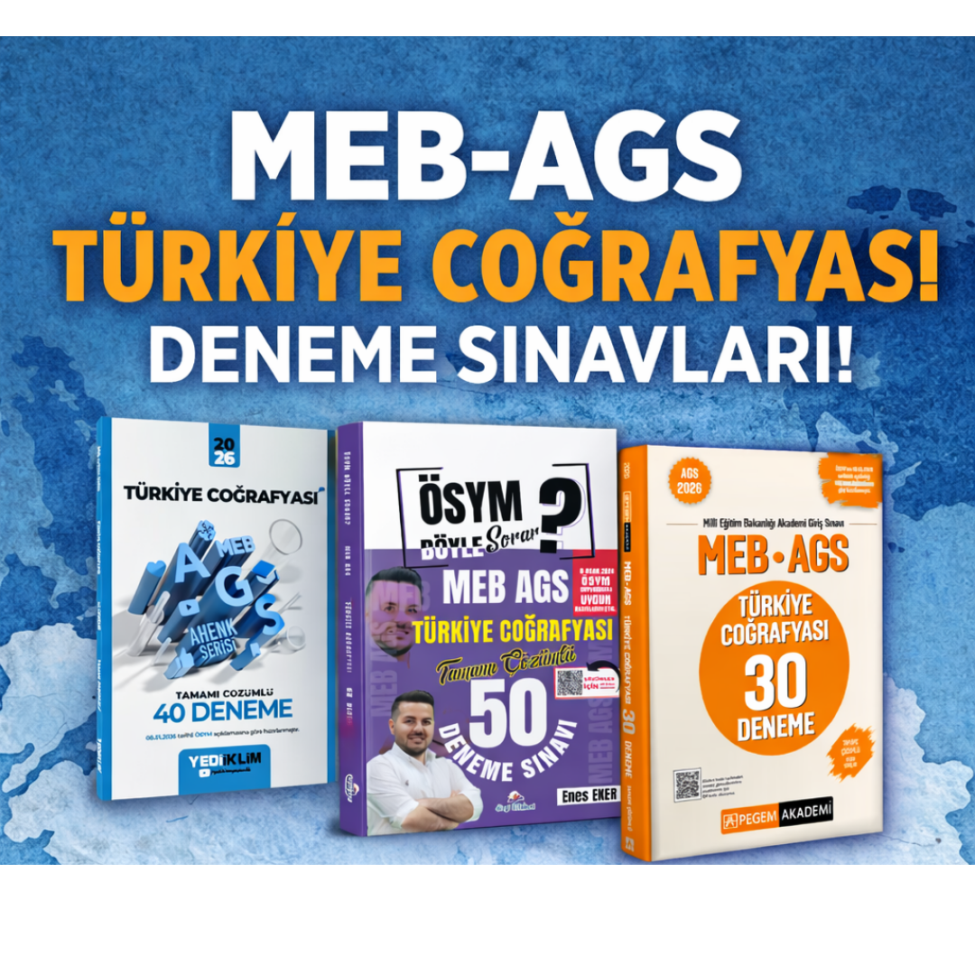 Yediiklim 2026 MEB AGS Türkiye Coğrafyası 40 Deneme & Pegem Türkiye Coğrafyası 30 Deneme & Dizgi Türkiye Coğrafyası 50 Deneme Seti