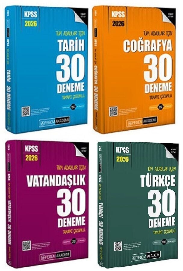 Pegem 2026 KPSS Türkçe+Tarih+Coğrafya+Vatandaşlık 120 Deneme 4 lü Set Pegem Akademi Yayınları