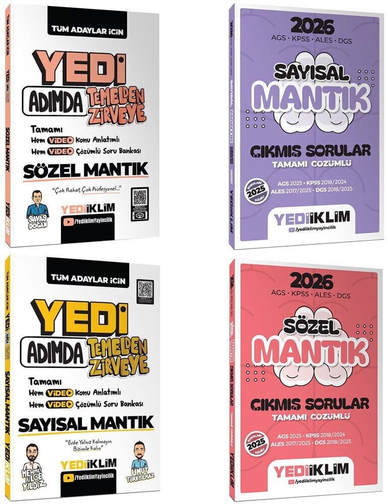 Yediiklim 2026 KPSS DGS ALES YKS 7 Yedi Adımda Sözel + Sayısal Mantık Konu Anlatımlı Soru Bankası + Çıkmış Sorular 4 lü Set Yediiklim Yayınları