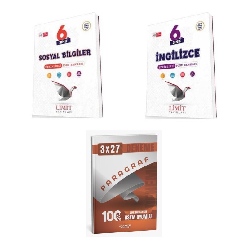 2027 Limit 6. Sınıf Etkinlikli Sosyal Bilgiler + İngilizce Soru + anla kazan paragraf deneme 3'lü Set