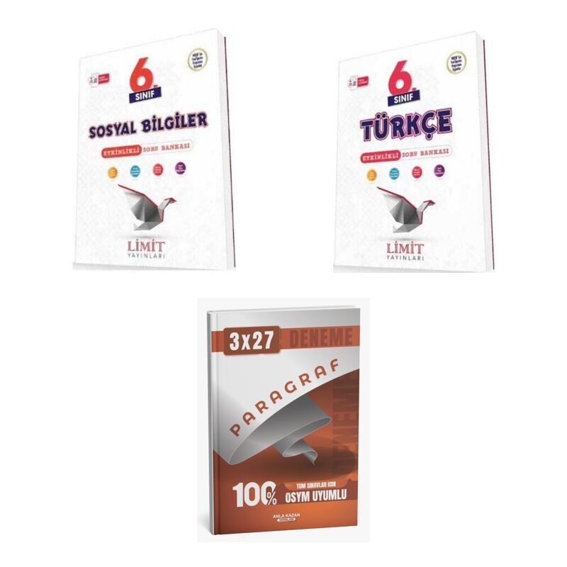 2027 Limit 6. Sınıf Etkinlikli Sosyal Bilgiler + Türkçe Soru + anla kazan paragraf deneme 3'lü Set