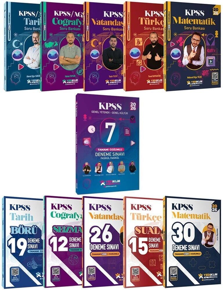 Yediiklim 2026 KPSS Genel Yetenek Genel Kültür Atölye Soru Bankası + 102+7 Deneme 11 li Set Yediiklim Yayınları