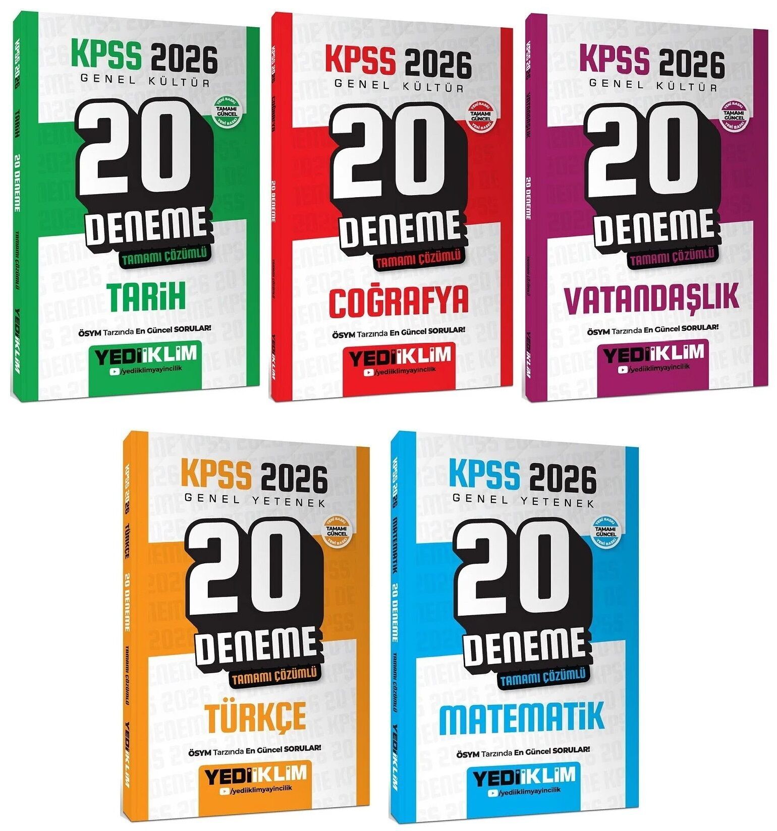 Yediiklim 2026 KPSS Genel Yetenek Genel Kültür 100 Deneme 5 li Set Yediiklim Yayınları