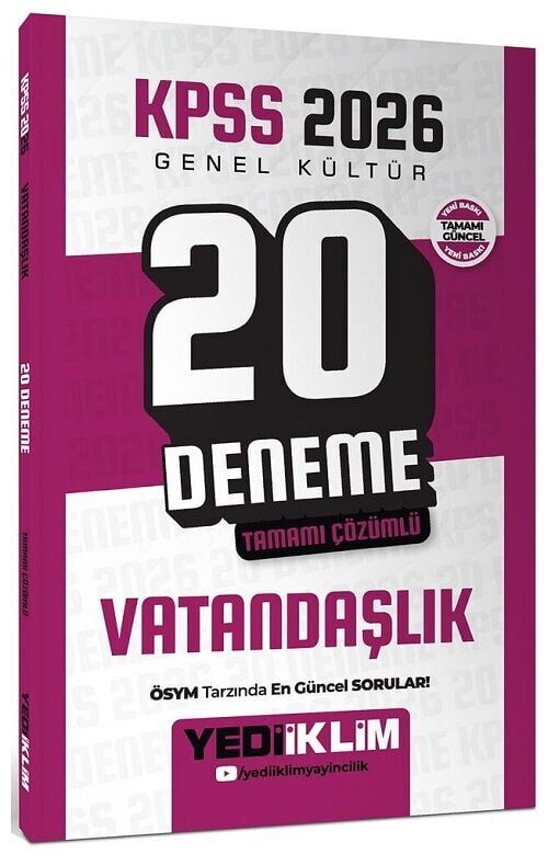 Yediiklim 2026 KPSS Vatandaşlık 20 Deneme Çözümlü Yediiklim Yayınları