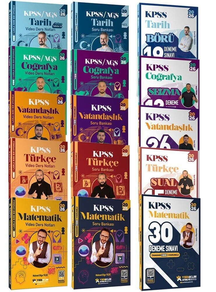 Yediiklim 2026 KPSS Genel Yetenek Genel Kültür Atölye Video Ders Notları + Soru Bankası + 102 Deneme 15 li Set Yediiklim Yayınları