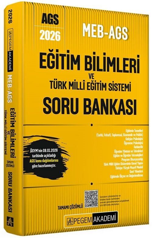 YENİ AGS- Pegem 2026 MEB-AGS Eğitim Bilimleri ve Türk Milli Eğitim Sistemi Soru Bankası Çözümlü Pegem Akademi Yayınları