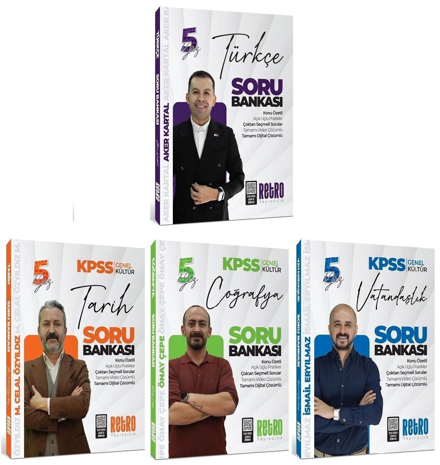Retro 2026 KPSS Türkçe+Tarih+Coğrafya+Vatandaşlık Kültür 5Yüz Soru Bankası 4 lü Set Retro Yayıncılık