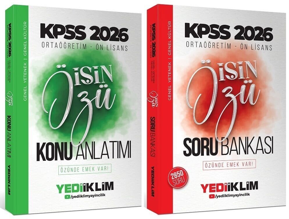 Yediiklim 2026 KPSS Lise Ortaöğretim Ön Lisans İşin Özü Konu + Soru Bankası 2 li Set Yediiklim Yayınları
