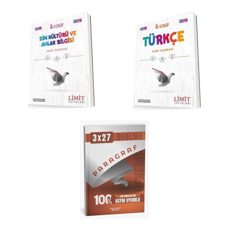 2027 Limit 8. Sınıf Din Kültürü ve Ahlak Bilgisi + Türkçe Soru + anla kazan paragraf deneme 3'lü Set