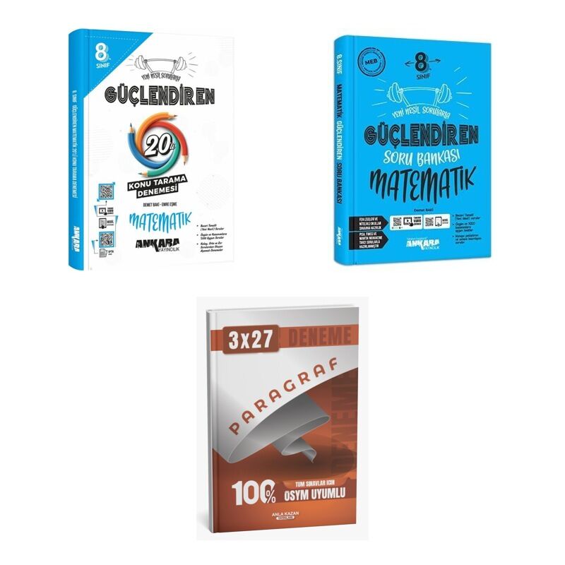 2027 Ankara 8. Sınıf Güçlendiren Matematik 20 Konu Tarama Denemesi Deneme + Soru + Ankapade 3'lü Set