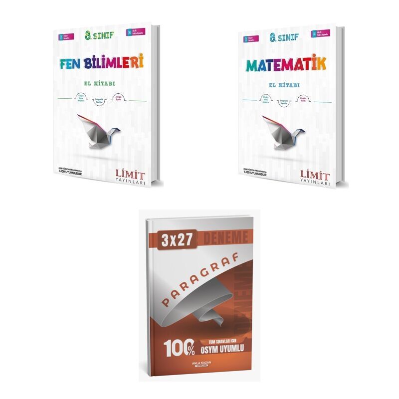 2027 Limit 8. Sınıf Fen Bilimleri + Matematik El Kitabı + anla kazan paragraf deneme 3'lü Set
