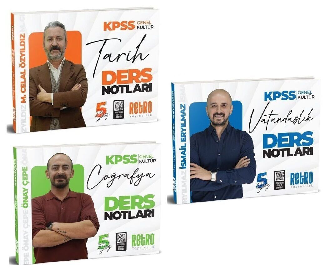 Retro 2026 KPSS Tarih+Coğrafya+Vatandaşlık 5Yüz Ders Notları 3 lü Set Retro Yayıncılık