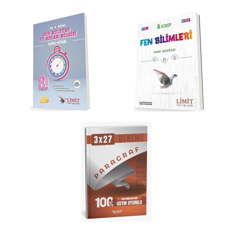 2027 Limit 8. Sınıf Din Kronometre Kültürü ve Ahlak Bilgisi + Fen LGS Bilimleri Soru + Ankapade 3'lü Set