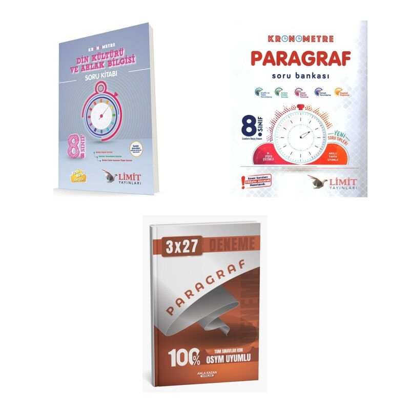 2027 Limit 8. Sınıf Kronometre Din Kültürü ve Ahlak Bilgisi + Paragraf LGS Soru + Ankapade 3'lü Set