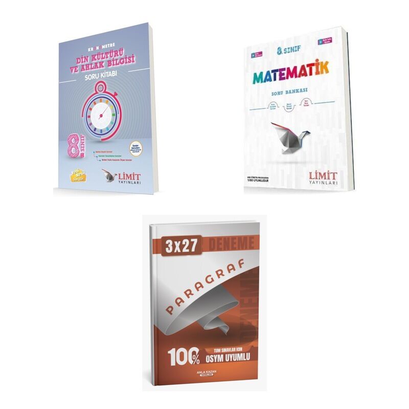 2027 Limit 8. Sınıf Din Kronometre Kültürü ve Ahlak Bilgisi + Matematik Soru + anla kazan paragraf deneme 3'lü Set