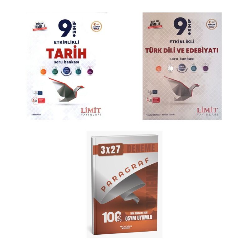 2027 Limit 9. Sınıf Tarih Etkinlikli Maarif + Edebiyat Türk Dili ve Edebiyatı Soru + Ankapade 3'lü Set