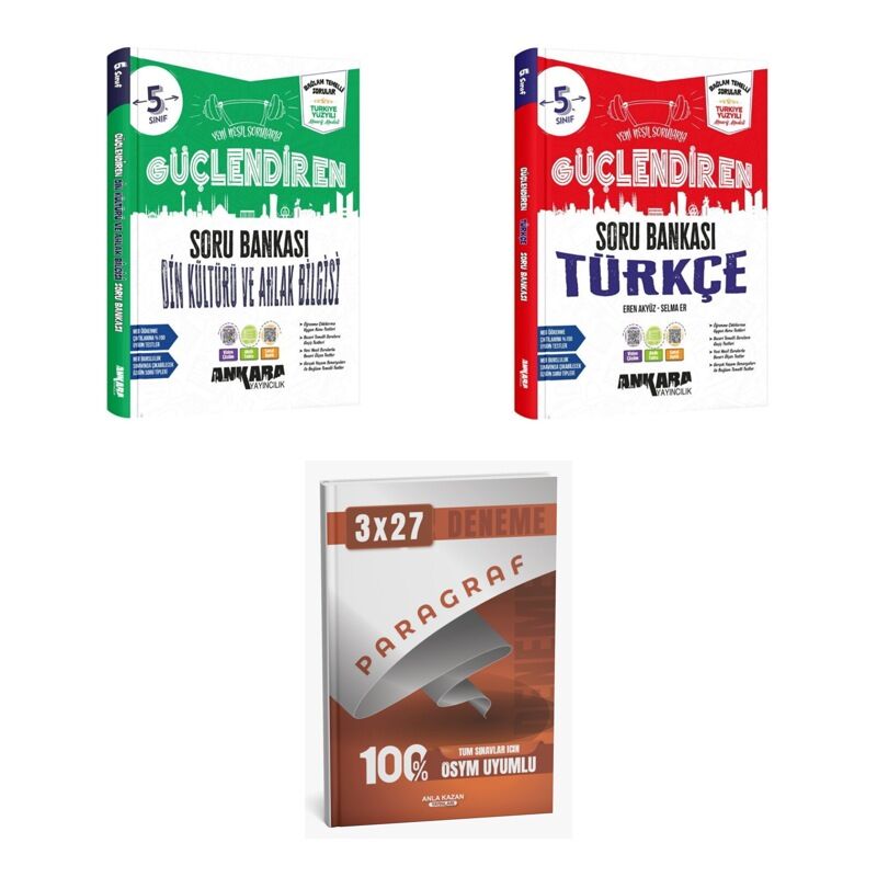 2027 Ankara 5. Sınıf Güçlendiren Din Kültürü ve Ahlak Bilgisi + Türkçe Soru + anla kazan paragraf deneme 3'lü Set