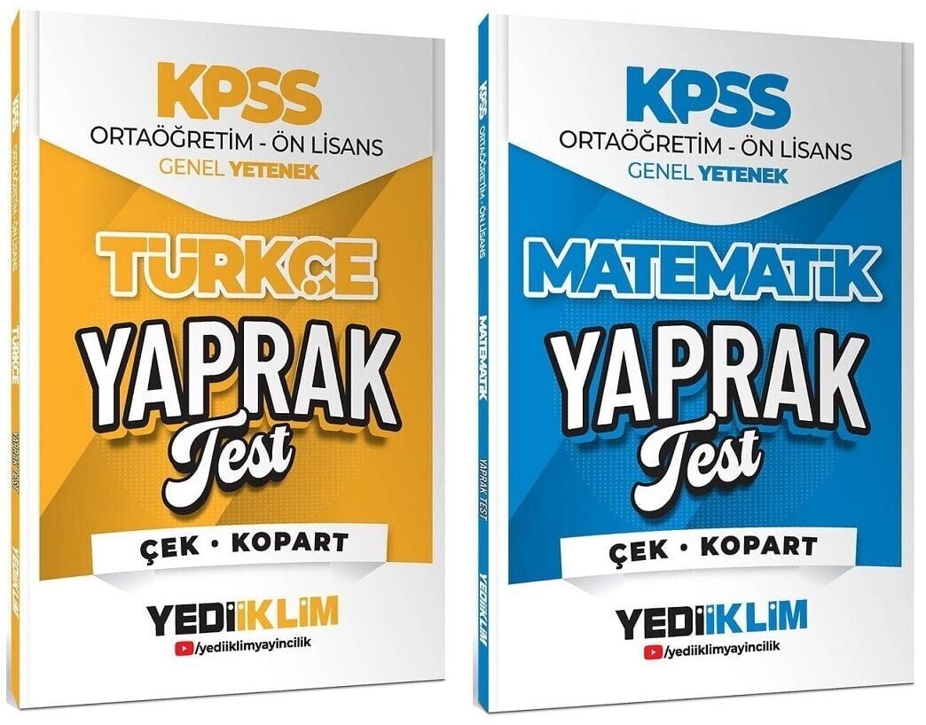 Yediiklim 2026 KPSS Lise Ortaöğretim Ön Lisans Türkçe + Matematik Yaprak Test 2 li Set Yediiklim Yayınları