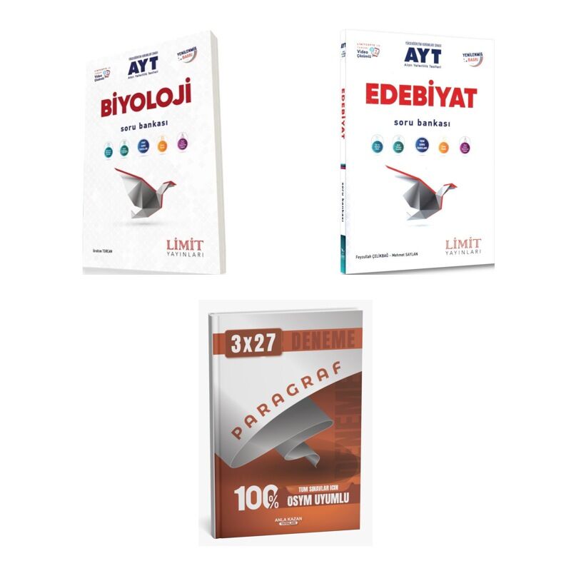 2027 Limit AYT Biyoloji + Edebiyat Video Çözümlü Soru + anla kazan paragraf deneme 3'lü Set