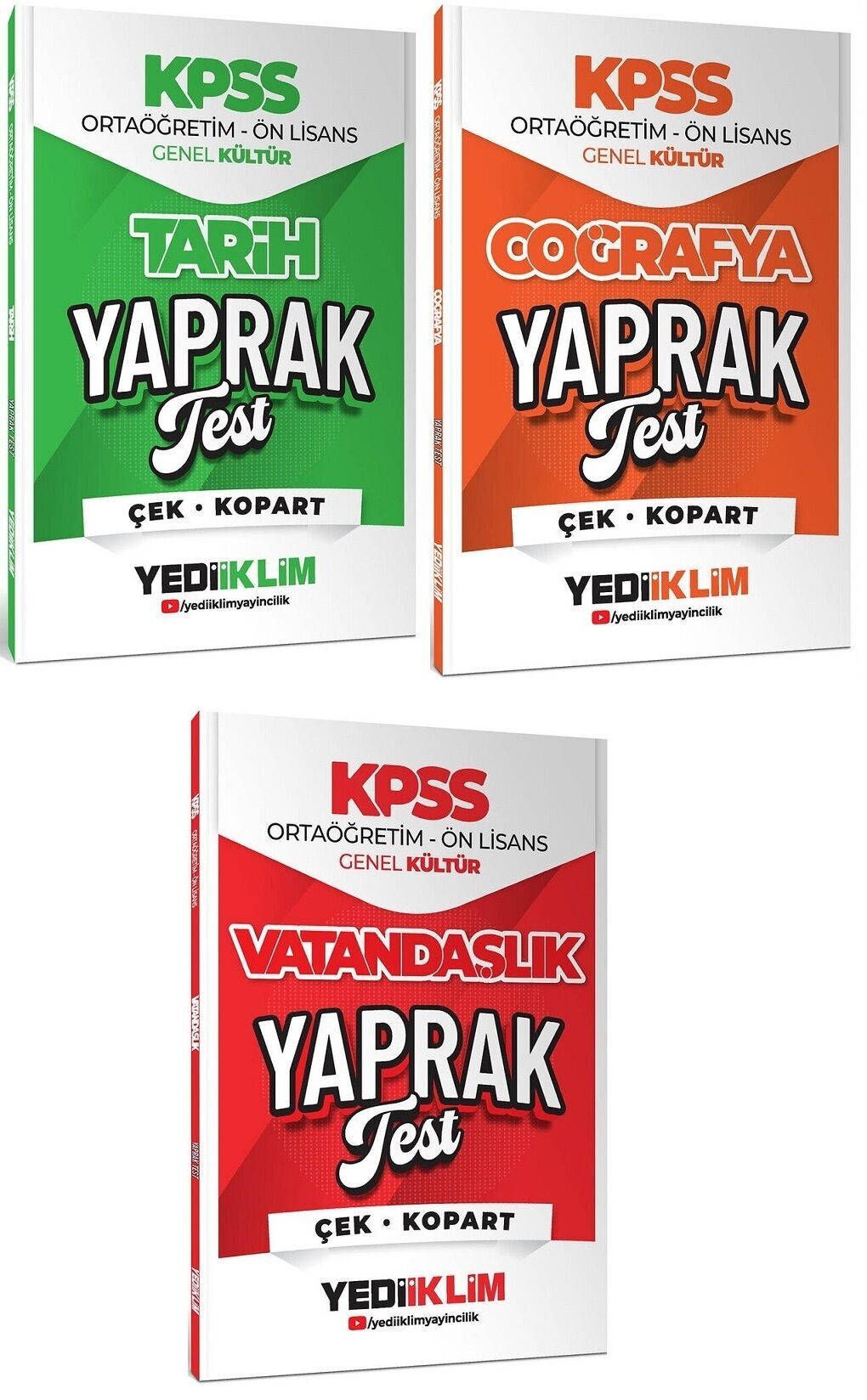Yediiklim 2026 KPSS Lise Ortaöğretim Ön Lisans Tarih + Coğrafya + Vatandaşlık Yaprak Test 3 lü Set Yediiklim Yayınları