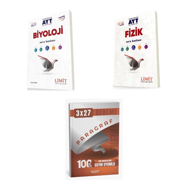 2027 Limit AYT Biyoloji + Fizik Soru + anla kazan paragraf deneme 3'lü Set
