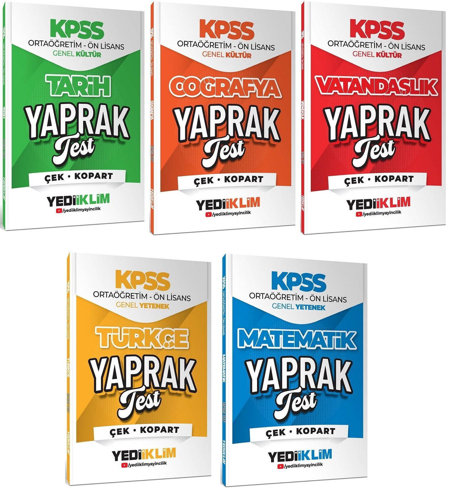 Yediiklim 2026 KPSS Lise Ortaöğretim Ön Lisans Yaprak Test 5 li Set Yediiklim Yayınları