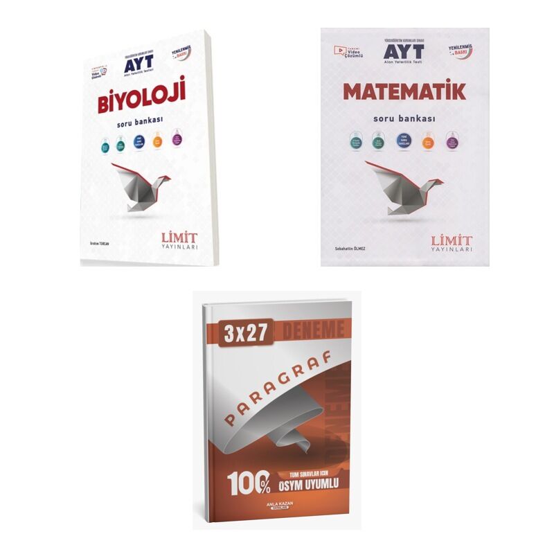 2027 Limit AYT Biyoloji + Matematik Soru + anla kazan paragraf deneme 3'lü Set