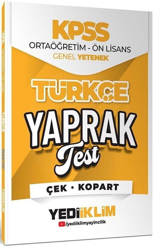 Yediiklim 2026 KPSS Lise Ortaöğretim Ön Lisans Türkçe Yaprak Test Yediiklim Yayınları