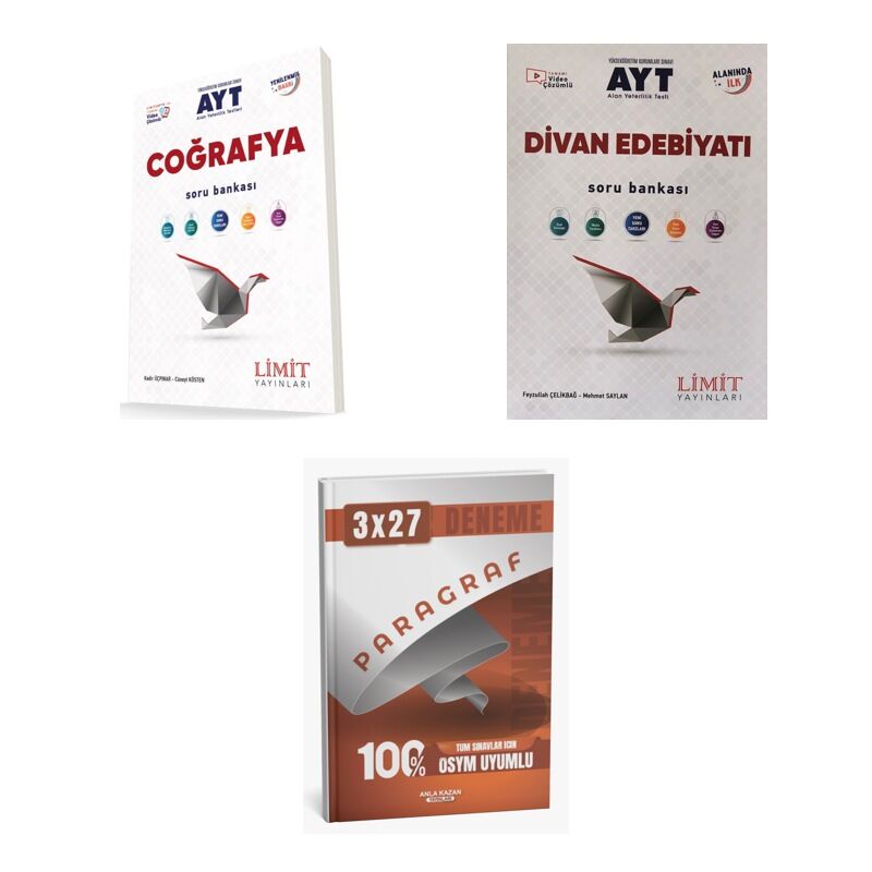 2027 Limit AYT Coğrafya + Edebiyat Divan Edebiyatı Soru + anla kazan paragraf deneme 3'lü Set