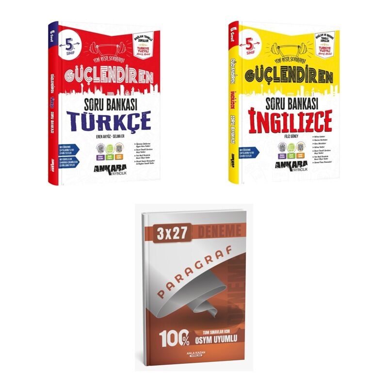 2027 Ankara 5. Sınıf Güçlendiren Türkçe + İngilizce Soru + anla kazan paragraf deneme 3'lü Set