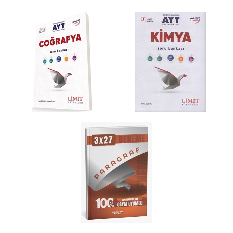 2027 Limit AYT Coğrafya + Kimya Soru + anla kazan paragraf deneme 3'lü Set