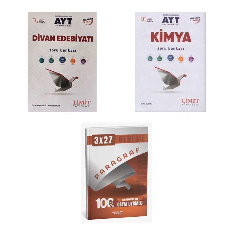 2027 Limit AYT Edebiyat Divan Edebiyatı + Kimya Soru + anla kazan paragraf deneme 3'lü Set