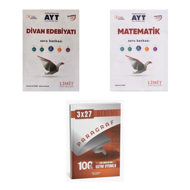 2027 Limit AYT Edebiyat Divan Edebiyatı + Matematik Soru + anla kazan paragraf deneme 3'lü Set