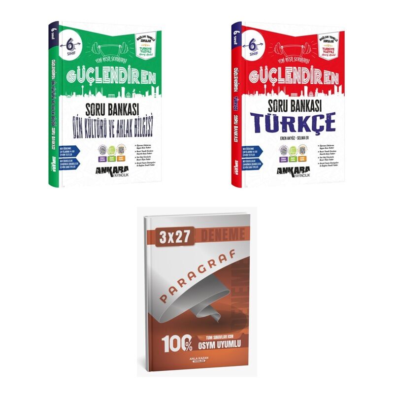 2027 Ankara 6. Sınıf Güçlendiren Din Kültürü ve Ahlak Bilgisi + Türkçe Soru + anla kazan paragraf deneme 3'lü Set