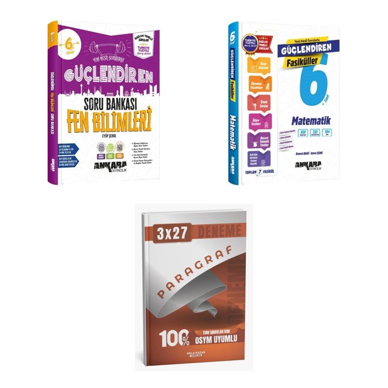 2027 Ankara 6. Sınıf Güçlendiren Fen Bilimleri + Matematik Etkinlikli Soru + anla kazan paragraf deneme 3'lü Set