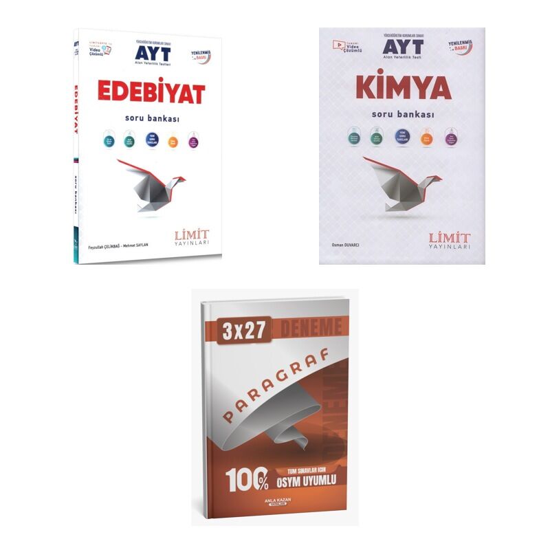 2027 Limit AYT Edebiyat Video Çözümlü + Kimya Soru + anla kazan paragraf deneme 3'lü Set