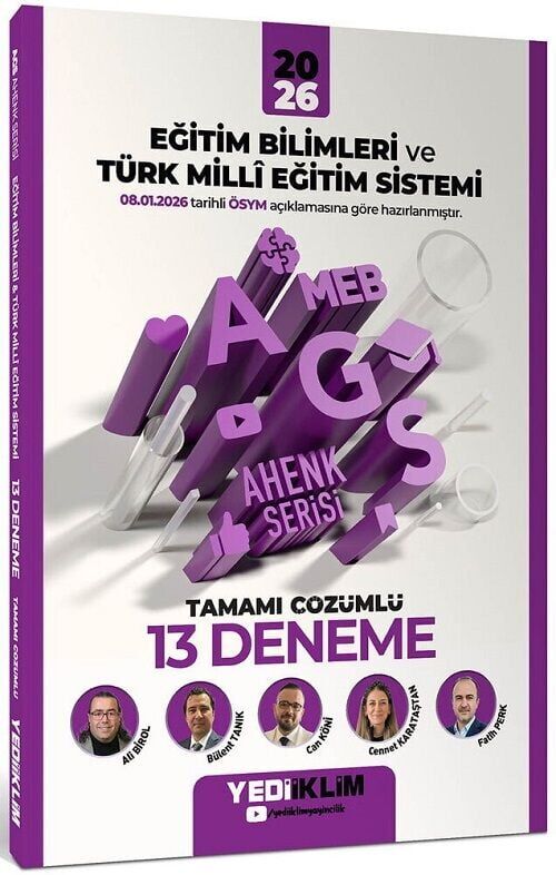 YENİ AGS - Yediiklim 2026 MEB-AGS Eğitim Bilimleri ve Türk Milli Eğitim Sistemi 13 Deneme Çözümlü Ahenk Serisi - Can Koni, Bülent Tanık Yediiklim Yayınları
