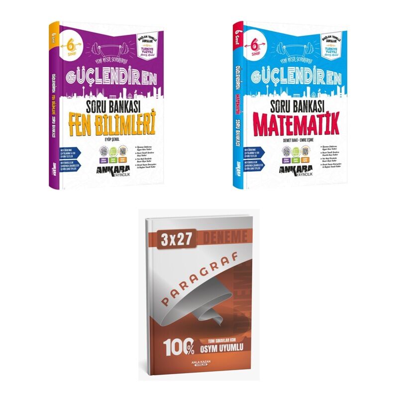 2027 Ankara 6. Sınıf Güçlendiren Fen Bilimleri + Matematik Soru + anla kazan paragraf deneme 3'lü Set