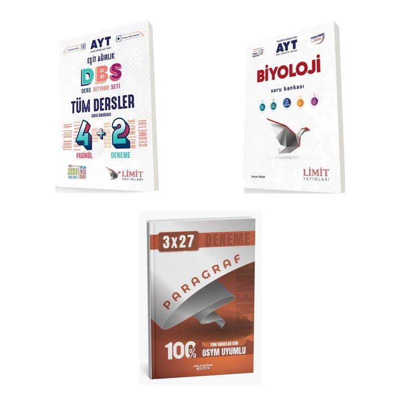 2027 Limit AYT Tüm Dersler Eşit Ağırlık 4 2 + Biyoloji Soru + anla kazan paragraf deneme 3'lü Set