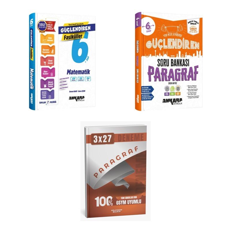 2027 Ankara 6. Sınıf Güçlendiren Matematik Etkinlikli + Paragraf Soru + anla kazan paragraf deneme 3'lü Set
