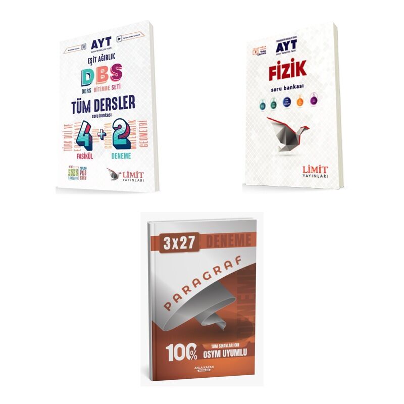 2027 Limit AYT Tüm Dersler Eşit Ağırlık 4 2 + Fizik Soru + anla kazan paragraf deneme 3'lü Set